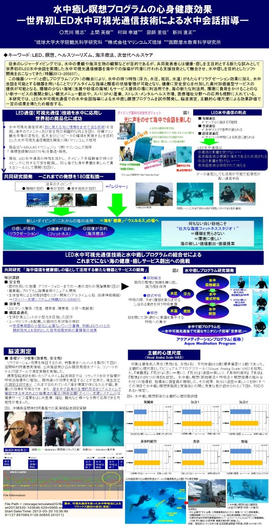 日本レジャー・レクリエーション学会で世界初水中癒し瞑想プログラム研究発表